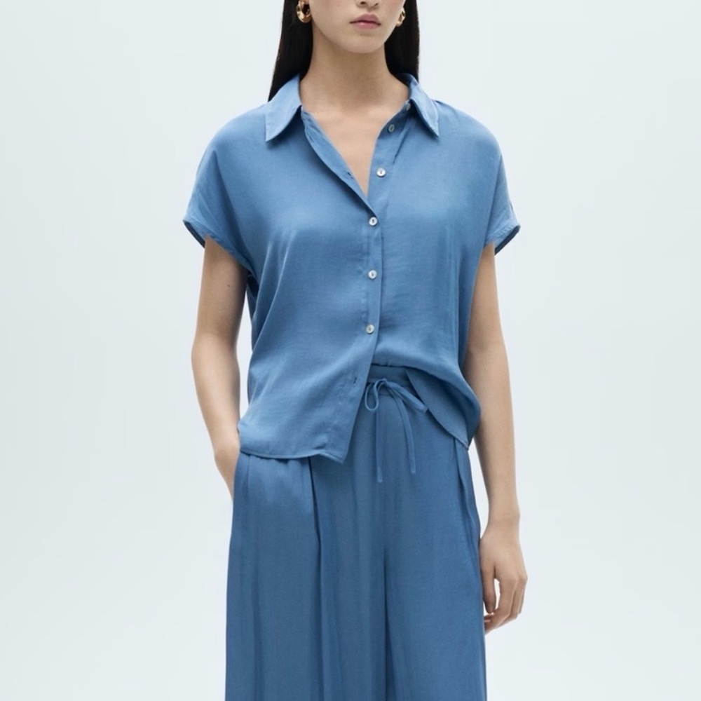 Mango Short Sleeve Satin Button Up